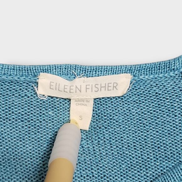 Eileen Fisher 100% Linen Raglan Sweater Turquoise Blue Small Pullover Casual - Picture 6 of 12